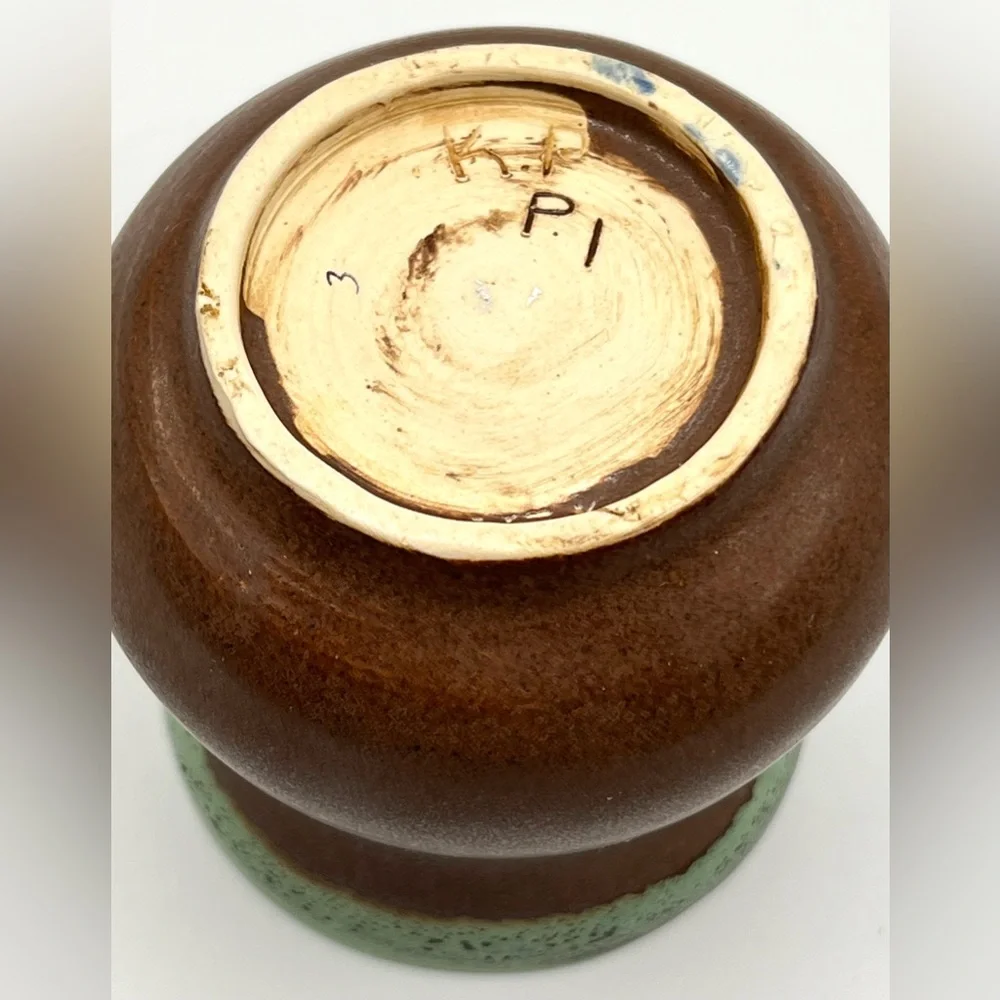 Studio Art Pottery Small Brown Green Handmade Ceramic Vase 3.5 in